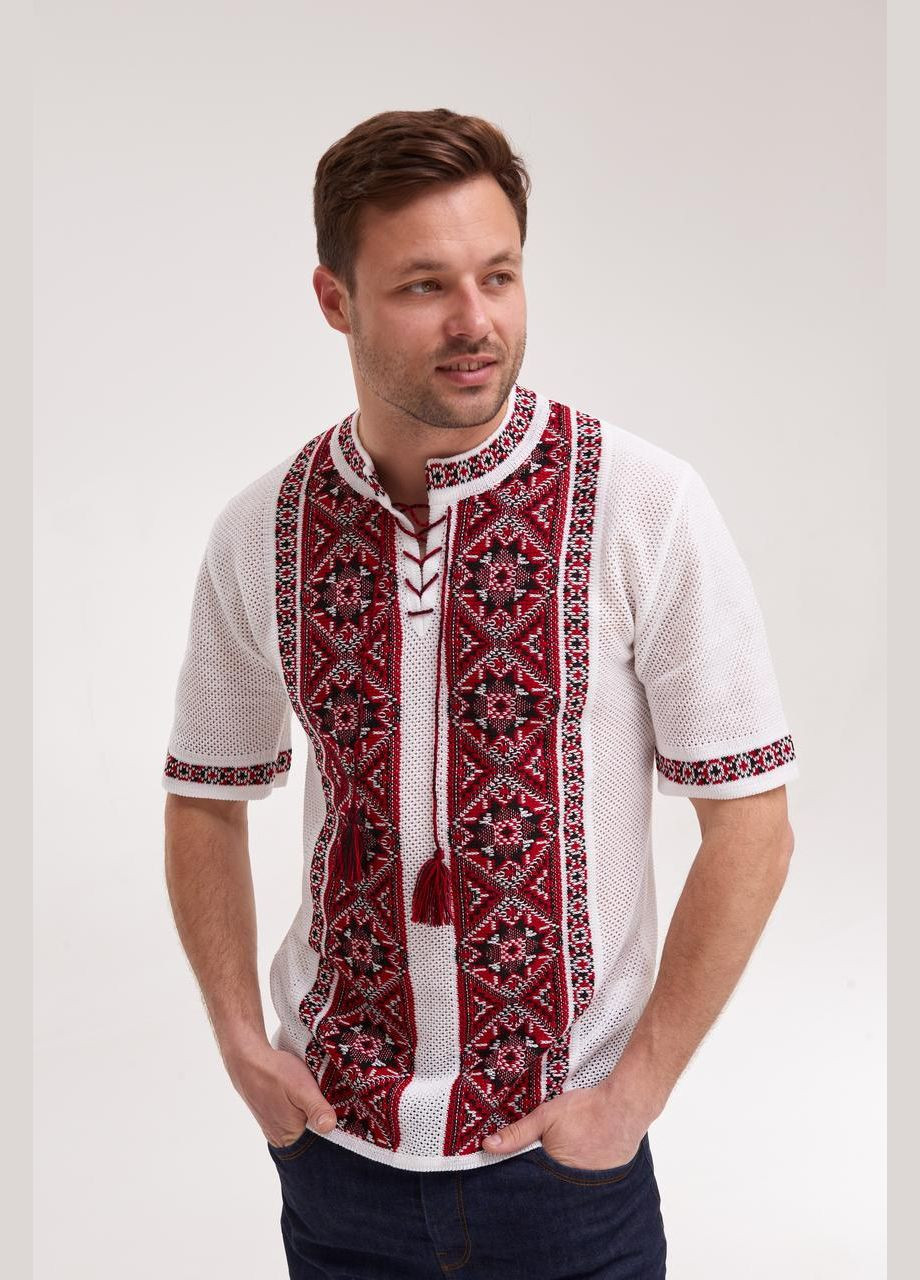 Вязаная мужская рубашка с коротким рукавом "Зори" MEREZHKA (291409741)