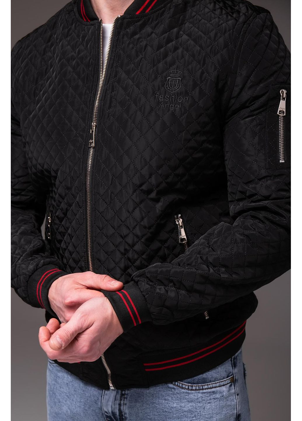 Чорна демісезонна куртка-бомбер чоловіча стьобана No Brand