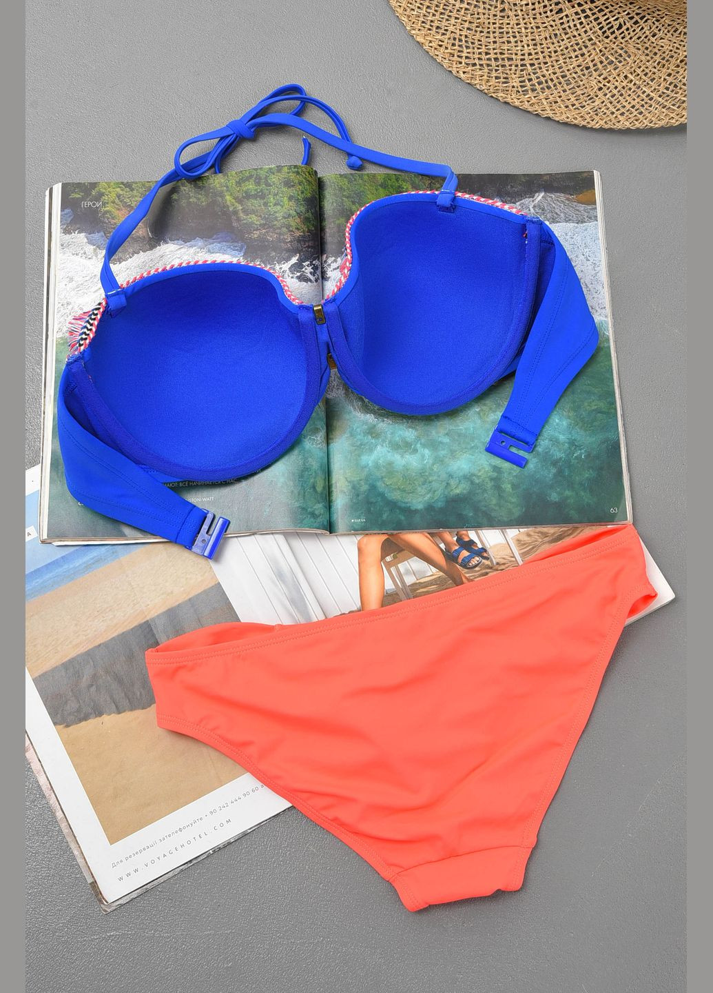 Коралловый летний купальник женский сине-оранжевого цвета чашка с бикини Let's Shop