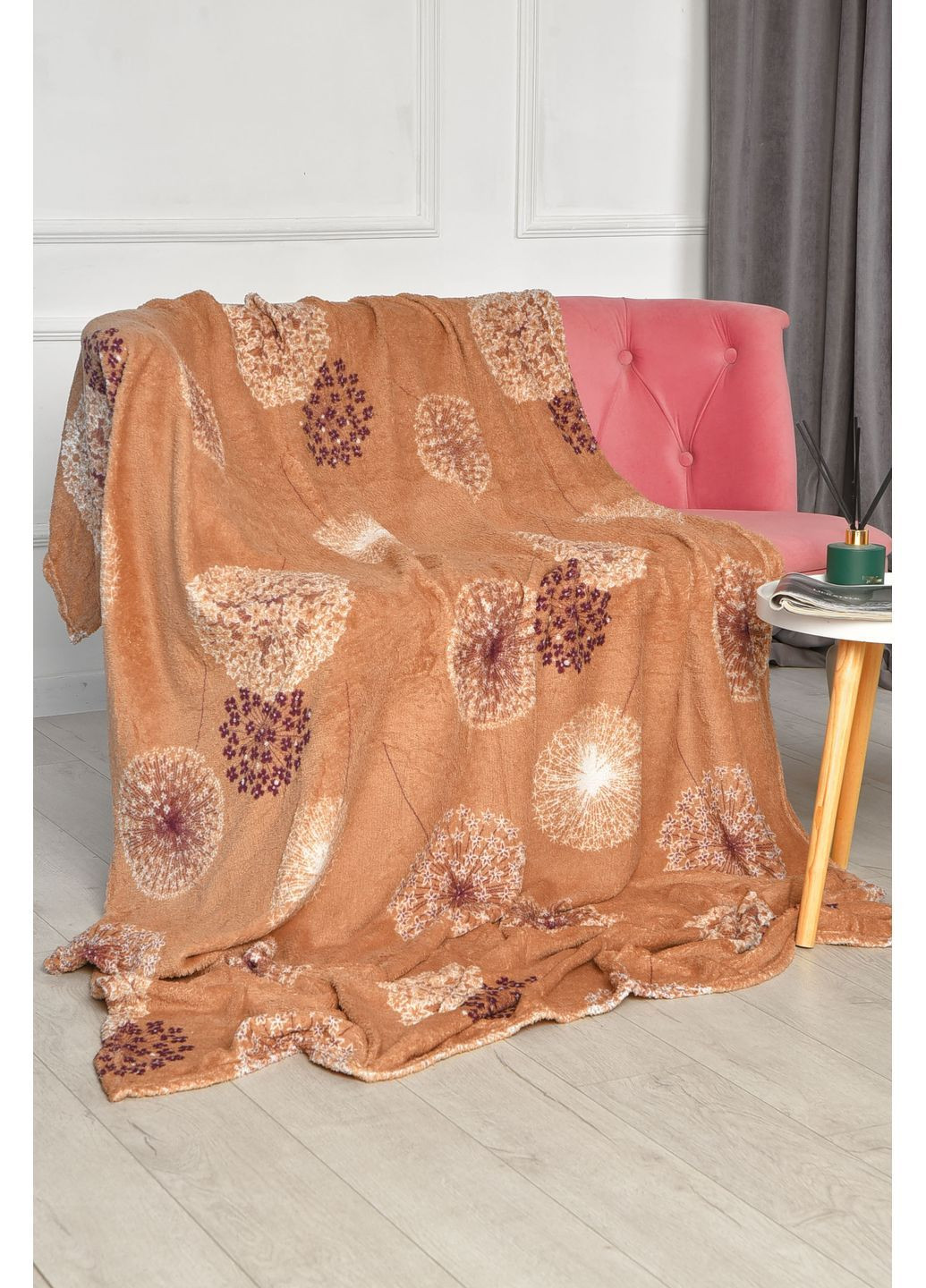 Плед бежевого кольору з принтом розмір 150*200 Let's Shop (362082634)