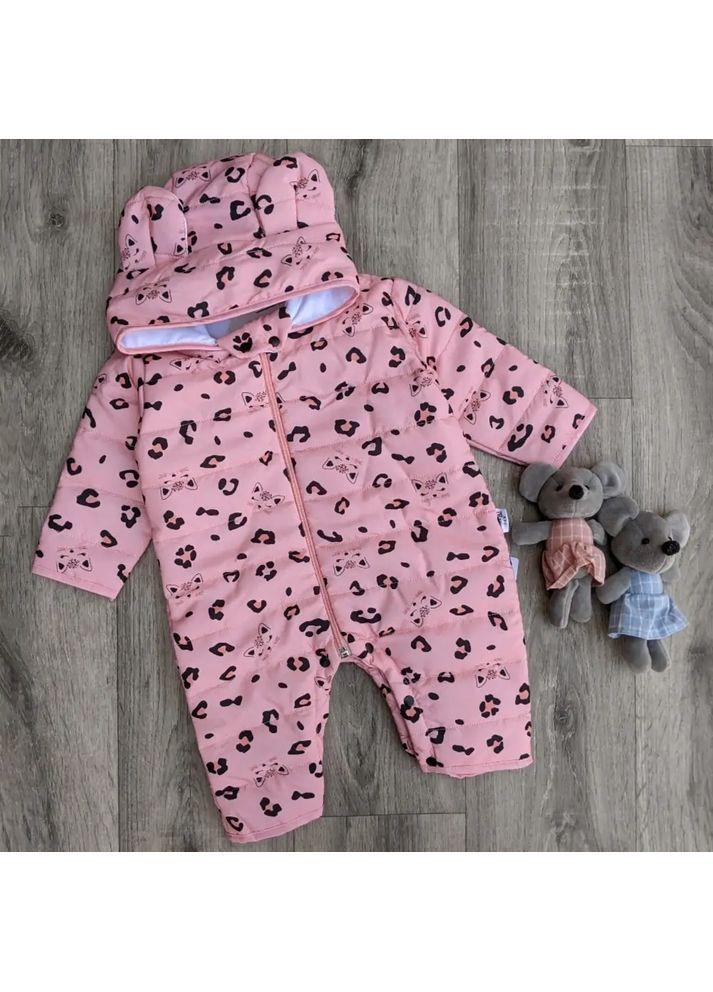 Детский осенне-зимний розовый комбинезон с леопардовым принтом и ушками Else (368828640)