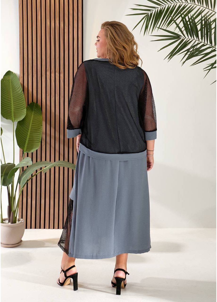 Графітова святковий, повсякденний, кежуал жіноча сукня двійка з сіткою Style Point однотонна