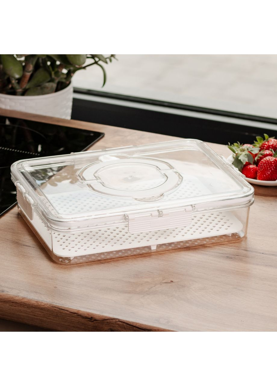 Контейнер для їжі з ручкою 2,5 л бежевий пластиковий ланч-бокс для зберігання продуктів та їжі ProDobro (364192102)