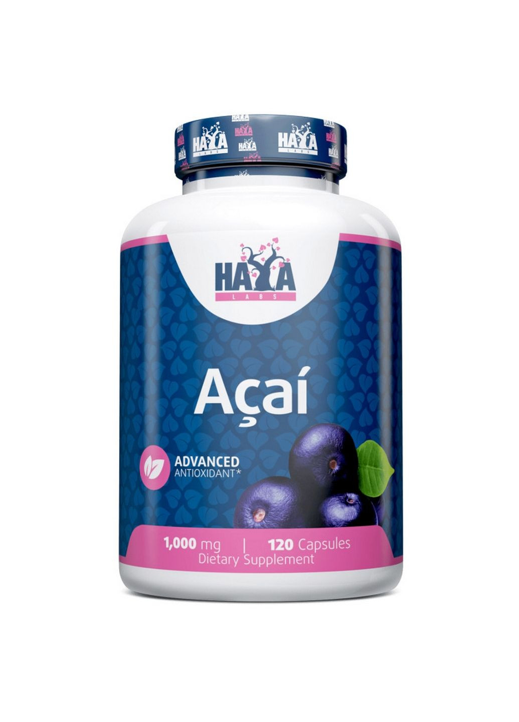 Натуральна добавка Acai 1000 mg, 120 капсул Haya Labs (293478732)