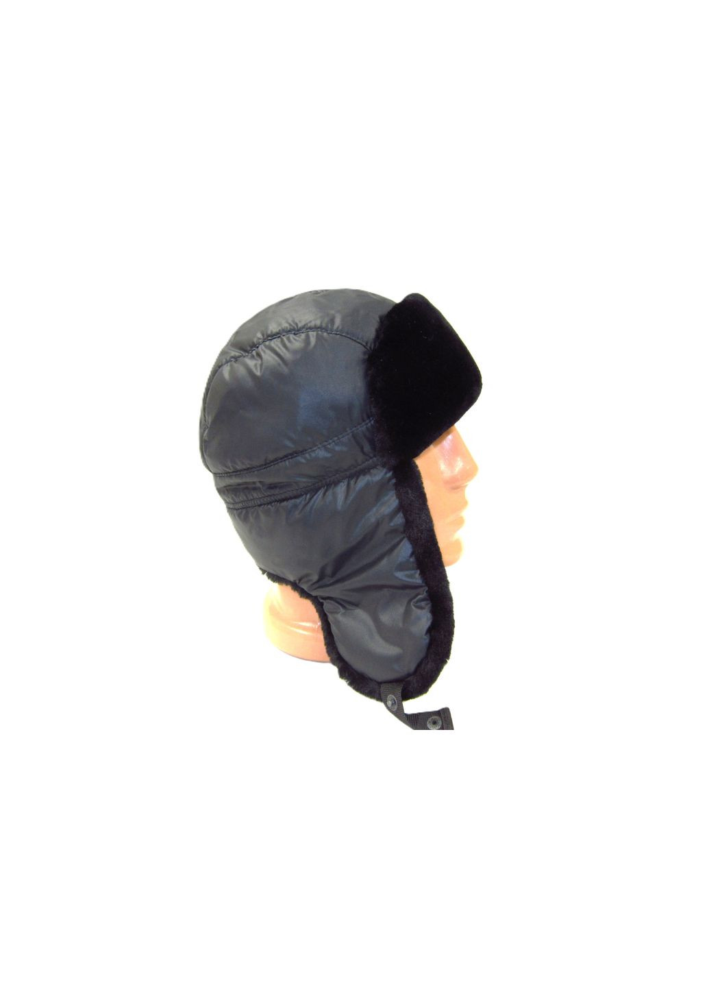 Шапка вушанка з чорної плащової тканини зі штучним хутром DAVANI 55010 No Brand шапка вушанка (315630577)