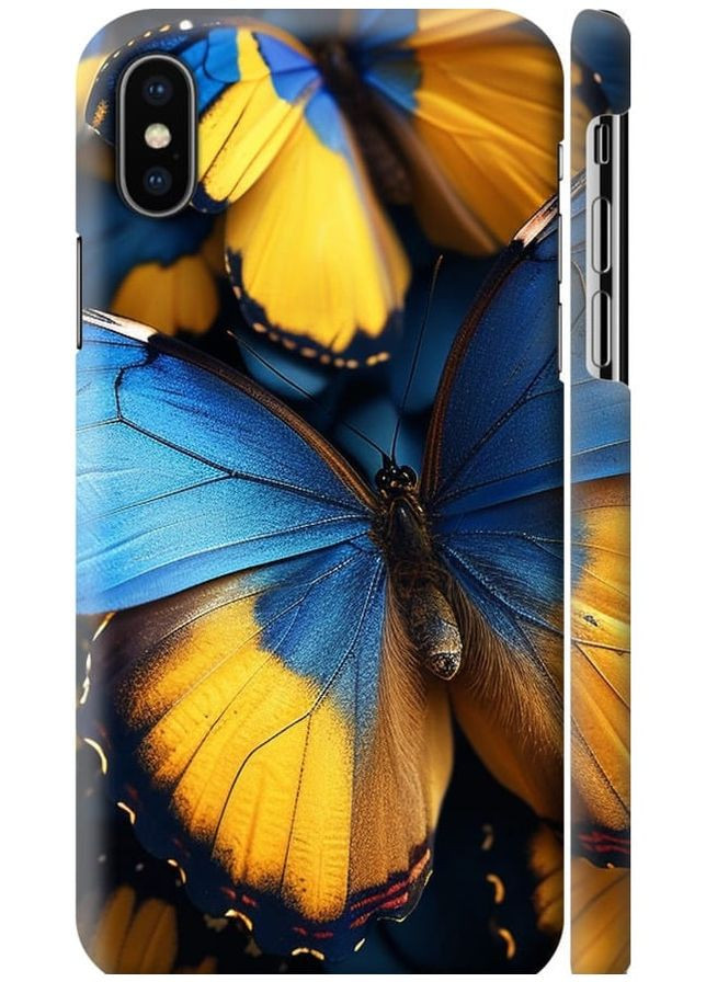 3D пластиковый матовый чехол 'Желто-голубые бабочки' для Endorphone Apple iPhone XS (285705761)