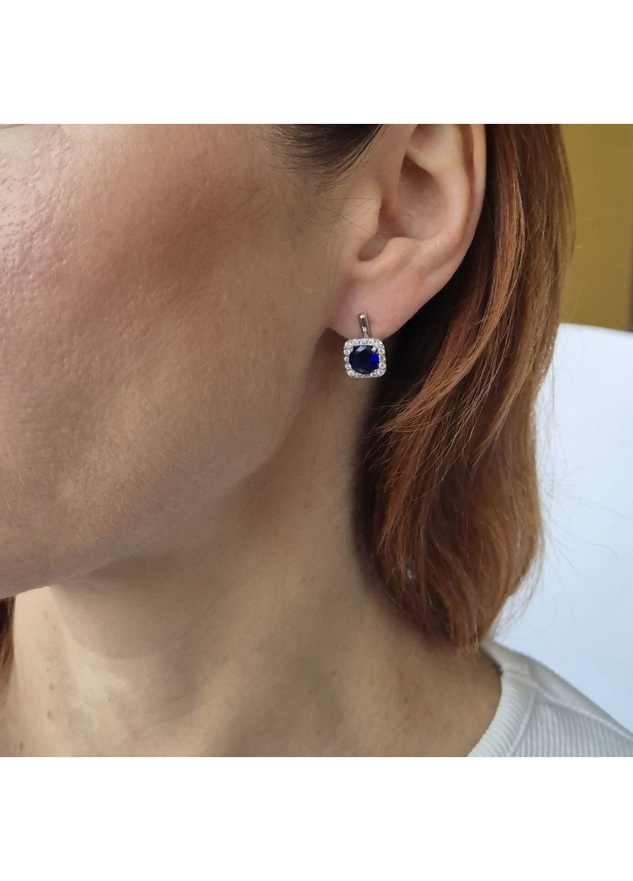 Срібні сережки із Синіми каменями срібло 925 проби Родоване 82088с 3.43г No Brand (306742754)