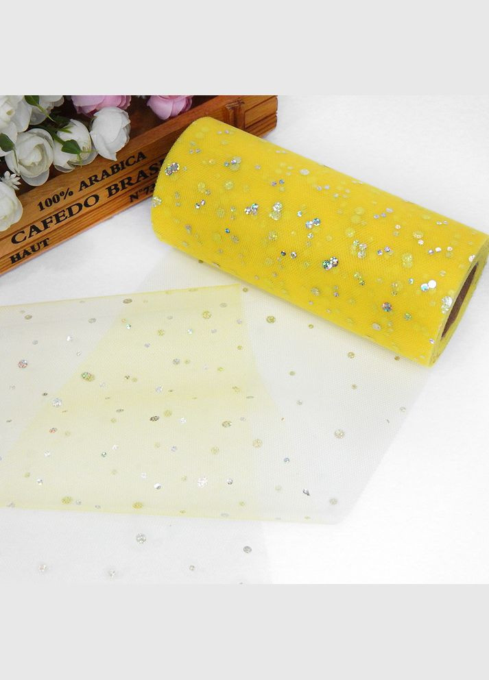 Фатин з блиском, сітчаста стрічка, 15 см, блискучий горошок, жовтий No Brand (340483462)