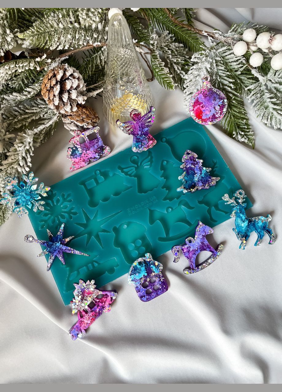 Новогодний набор №3 молд для 10 миниатюрных игрушек из эпоксидной смолы на елку силиконовая форма для смолы No Brand (370566774)