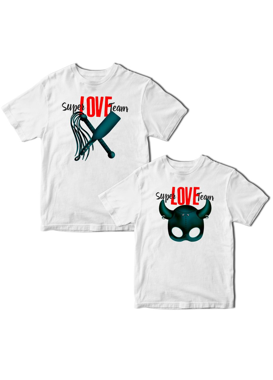 Парные белые футболки для влюбленных с принтом "SuperLoveTeam. Команда Суперлюбви" . Футболки 18+ Кавун футболка (316346253)
