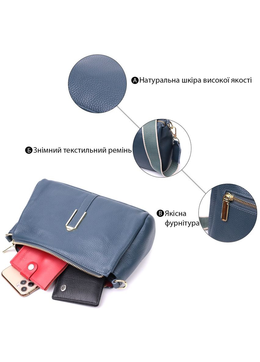 Жіноча практична кроссбоді через плече з натуральної шкіри синя 22287 Vintage (329196794)