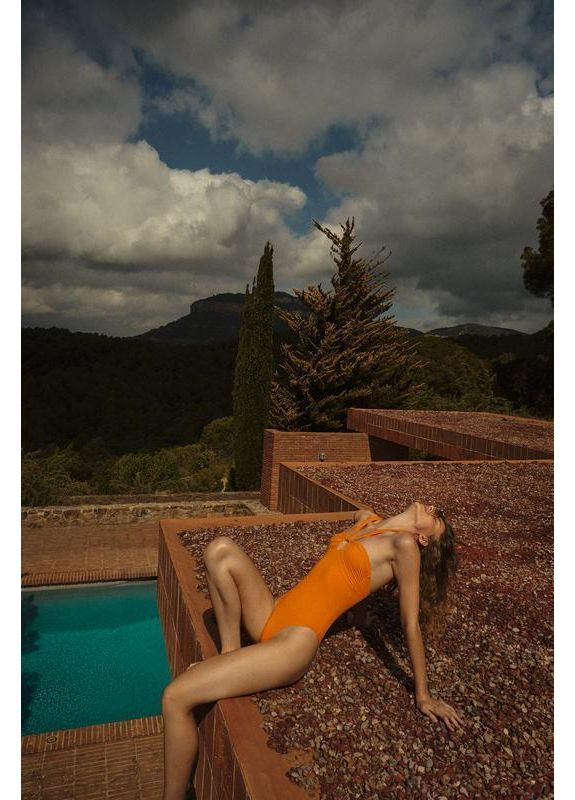 Помаранчевий літній купальник суцільний із вузлом Zara