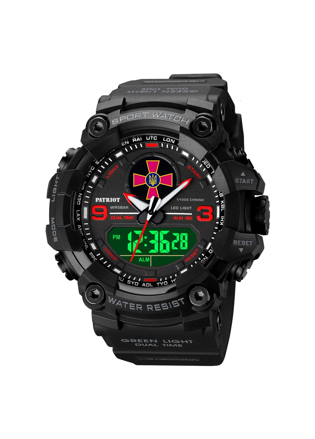 Наручний годинник чорний з червоними акцентами спортивні кварцові з будильником та секундоміром ProDobro (367265679)