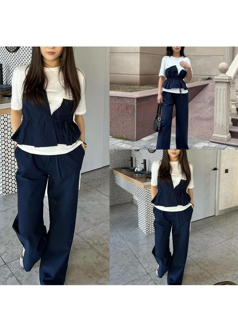 Жіночий костюм з футболкою, імітацією корсета та широкими штанами палаццо Діва (362536050)