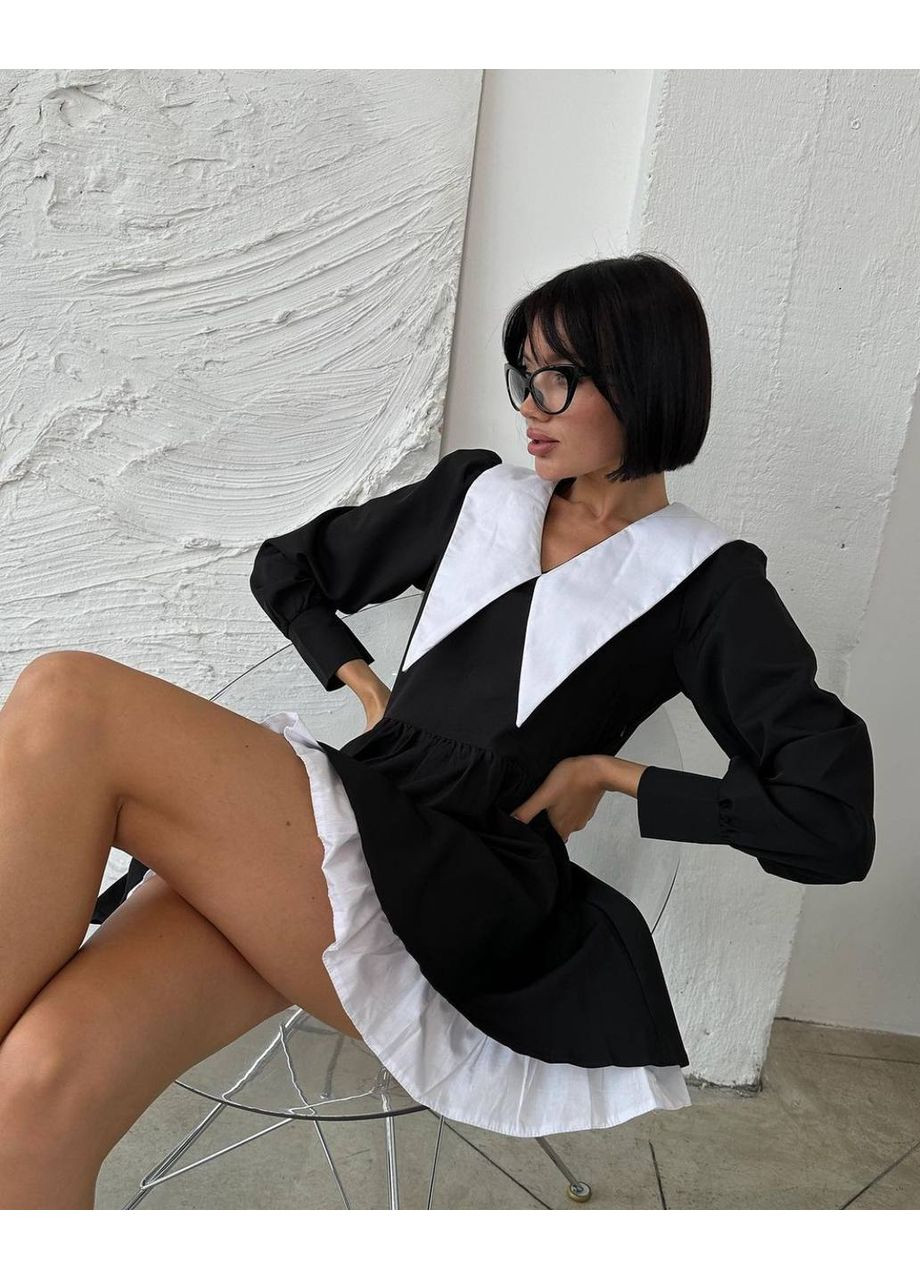 Чорна коктейльна, повсякденний, вечірня, ділова, кежуал жіноча сукня з комірцем Asi.Store.ua