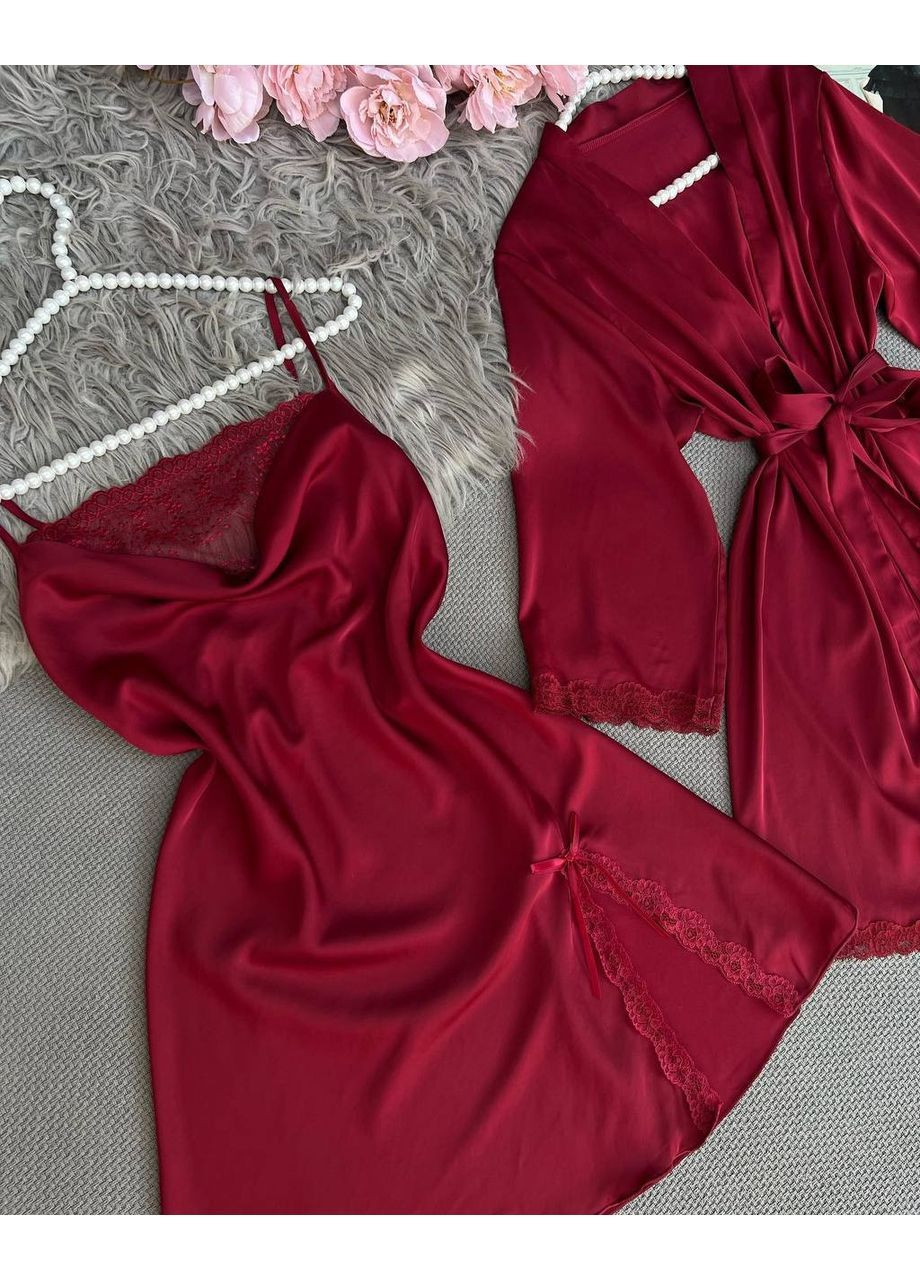 Красный демисезонный женский комплект из шелка No Brand