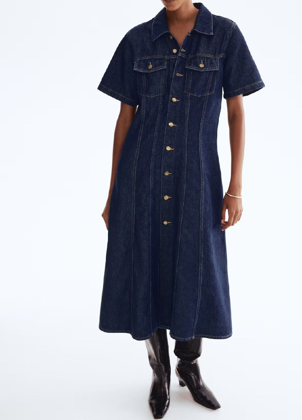 Темно-синее джинсовое платье H&M однотонное