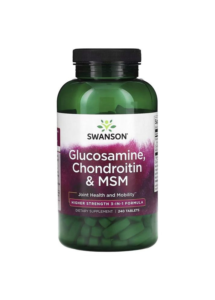 Хондропротектор Glucosamine, Chondroitin & MSM (1 per day) Highest Strength, 240 таблеток Swanson (338627440)