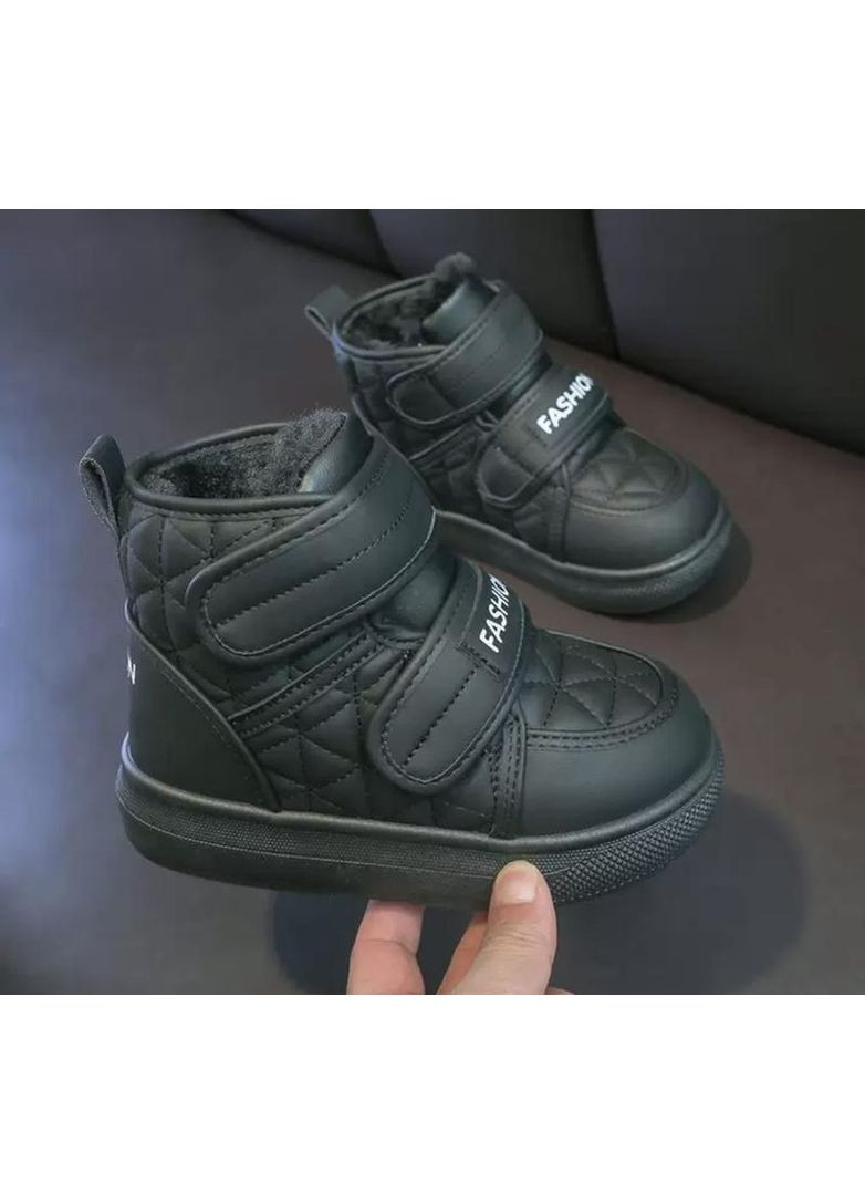 Черные зимние зимние теплые сапожки на меху на 2х липучках No Brand