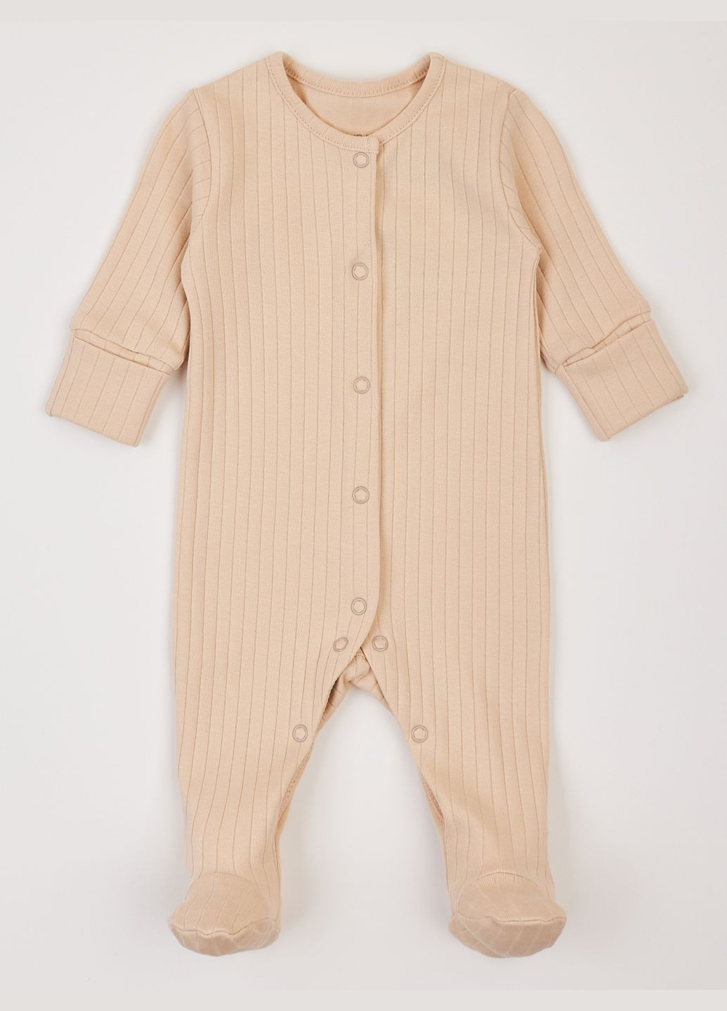 Бежевый комплект для малышей человечек и шапочка-узелок бежевый широкая полоска KRAKO