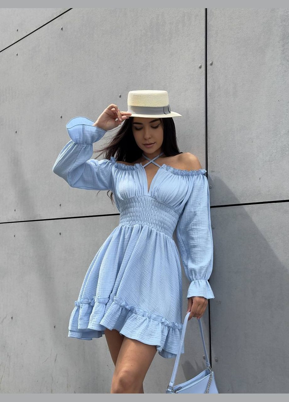 Голубое кэжуал платье N.Family однотонное