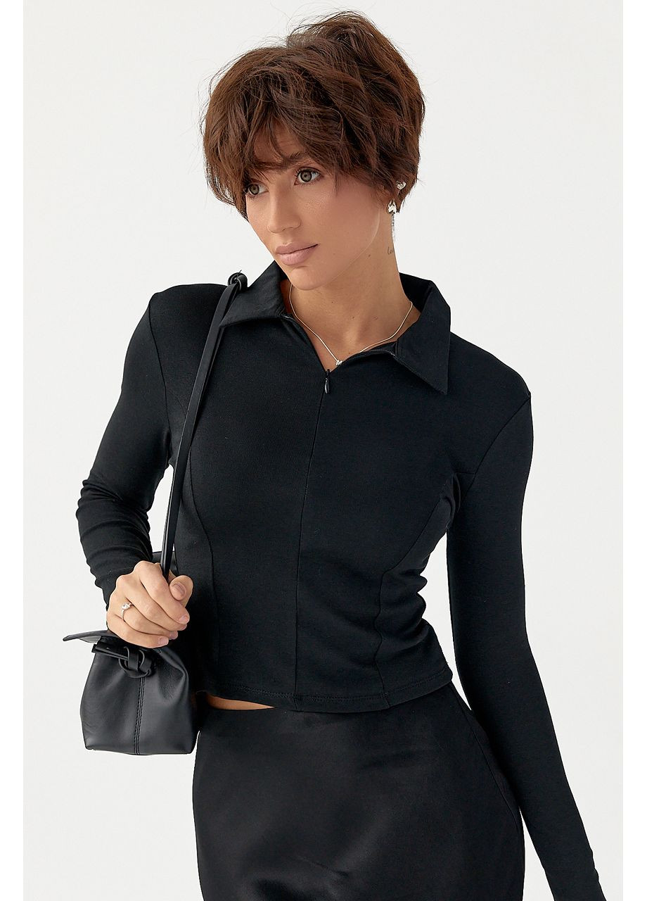 Укороченный лонг-поло с молнией на горловине Lurex (369327188)