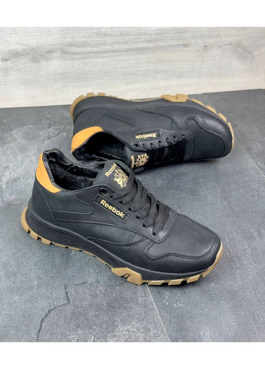 Чорні чоловічі шкіряні зимові кросівки No Brand