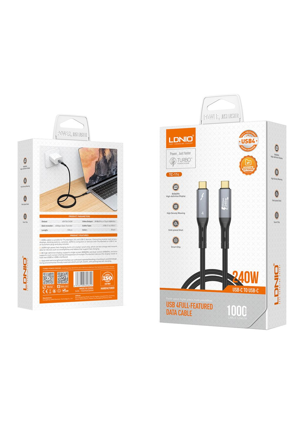 Кабель USB TC11c USB4.0/Thunderbolt 4/40Gbps/240W/8K@60Hz Type-C to Type-C Ldnio (364205262)