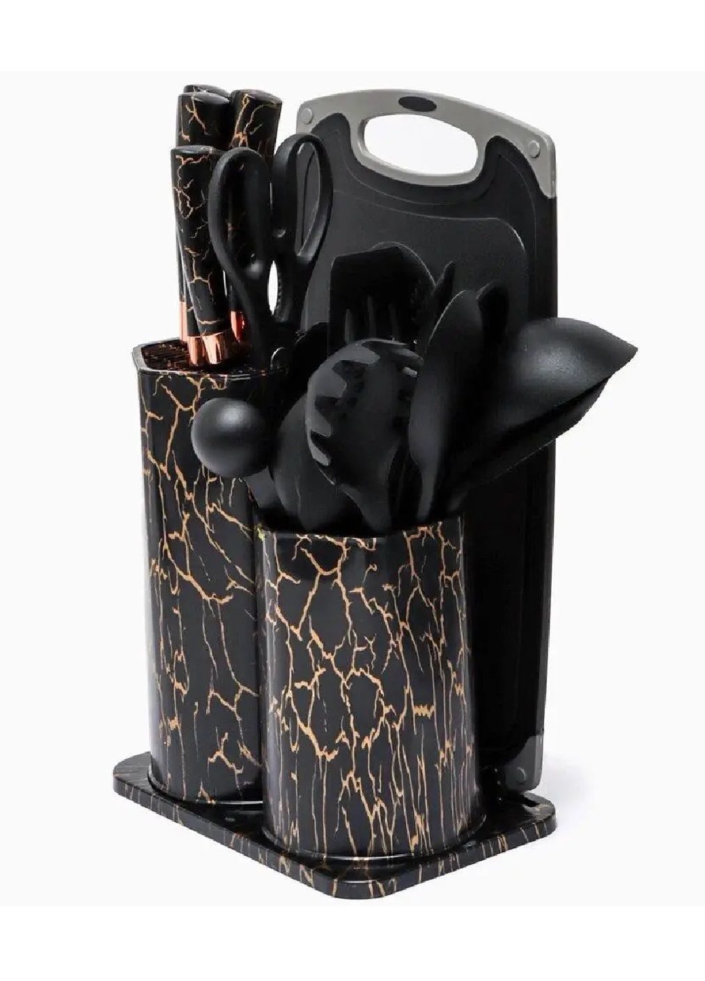 Настольный набор кухонных принадлежностей ножей с подставкой разделочной доской 19 предметов (480875-Prob) Черный Unbranded (346389810)