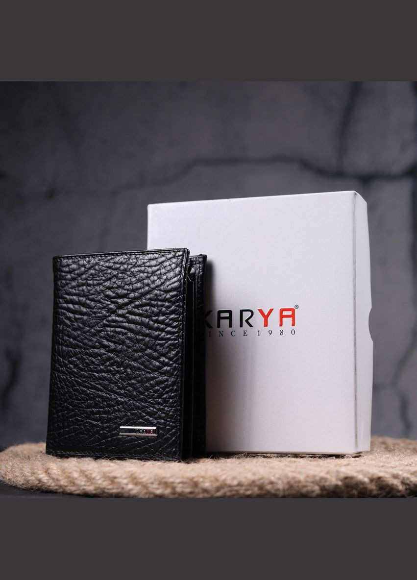 Маленький гаманець чоловічий Шкіряний зернистий без застібки 21364 Чорний Karya (306881948)
