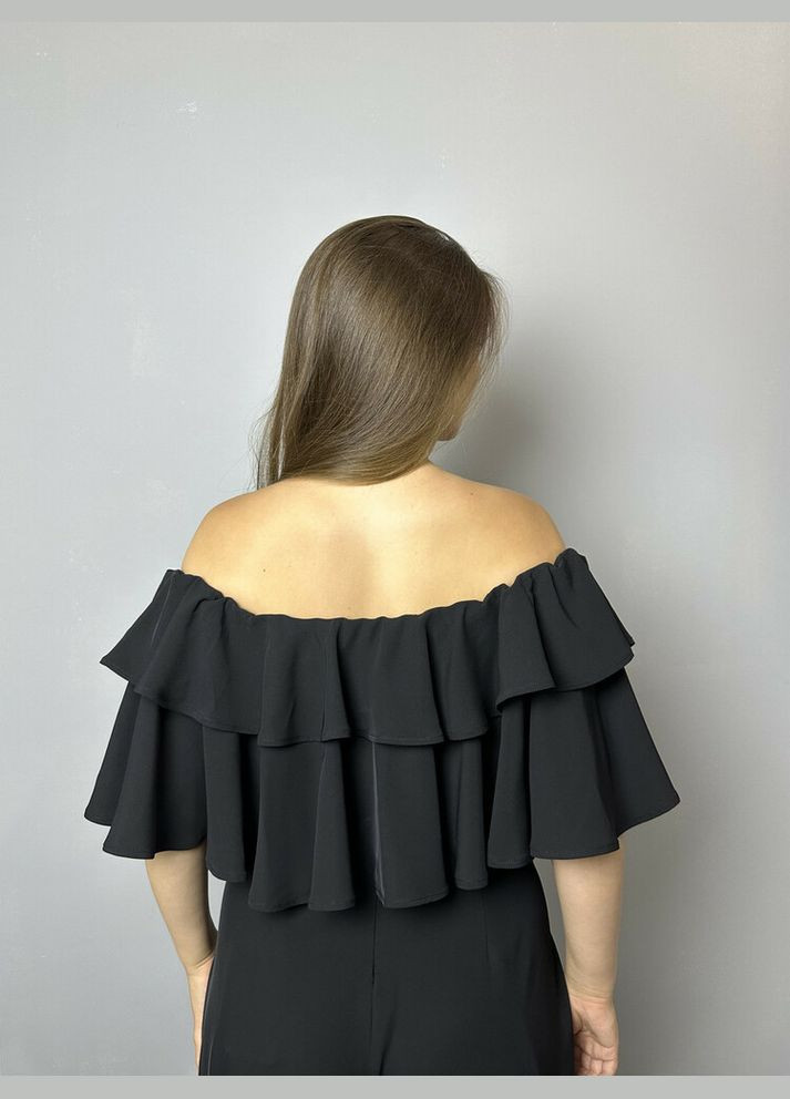 Чёрная топ женский с воланами черный mktrg3609-1 Modna KAZKA