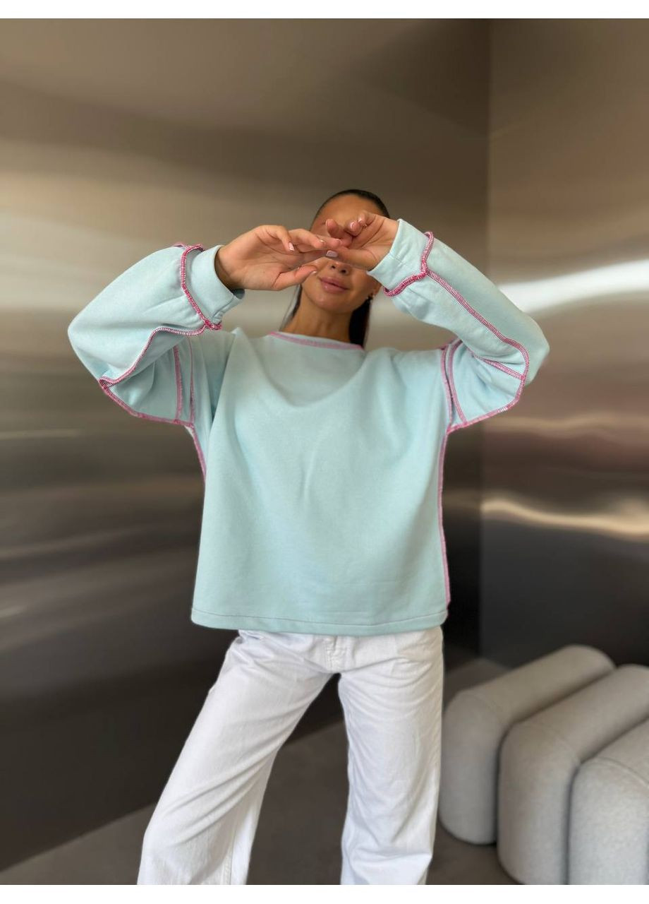 Блакитний світшот з контрастними швами Luna (362256790)