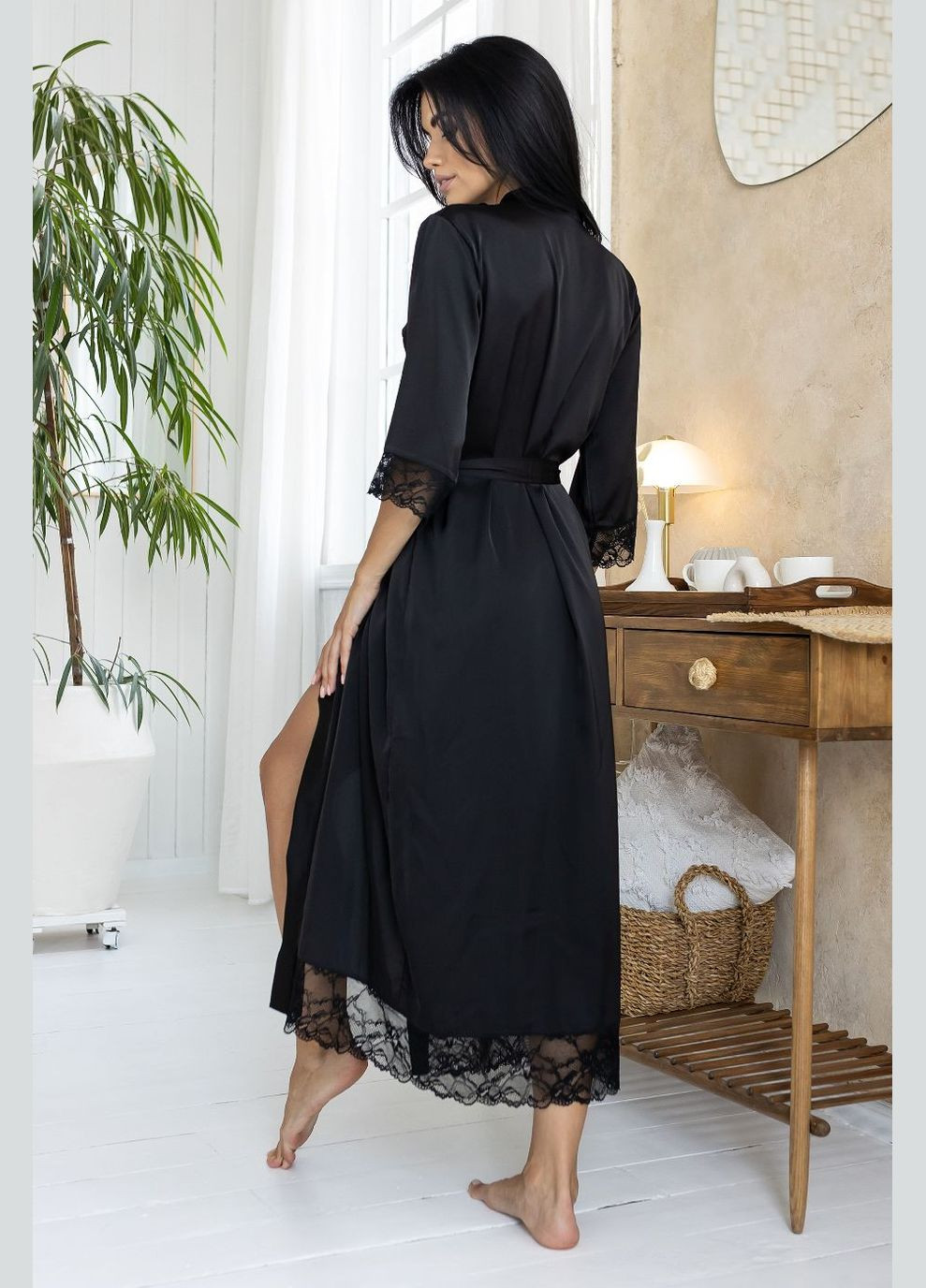 Довгий жіночий халат 125 см Хч052 Чорний MiaNaGreen (306553328)