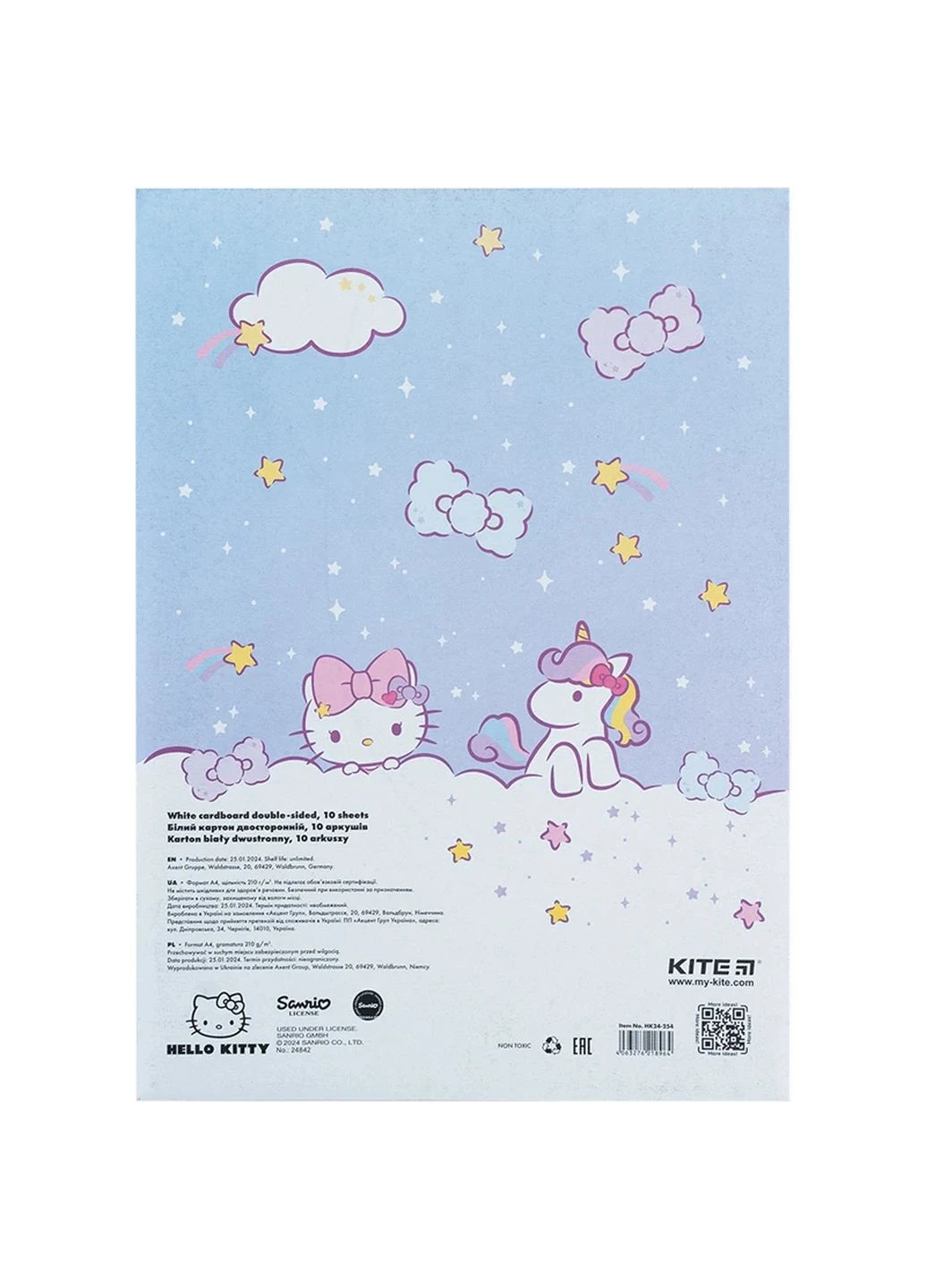 Картон белый А4 10 л. Hello Kitty HK24-254 210г/м2 8595013637166 Kite (306738896)