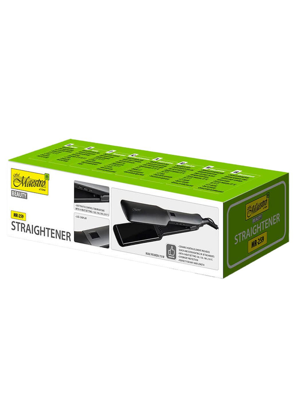 Выпрямитель для волос 75Вт с регулировкой температуры 120-210°C, черный Maestro (332631896)