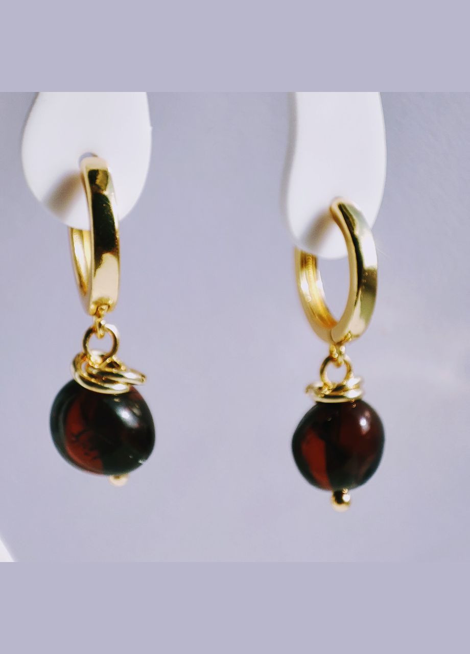 Сережки 2719 з натурального бурштину відтінок темна вишня MINOV (311310524)