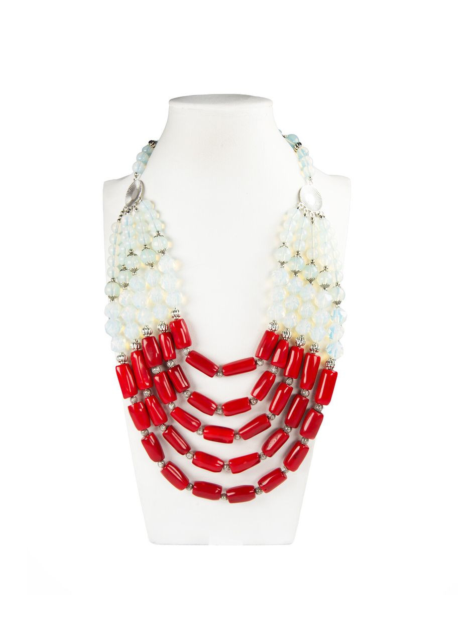 Ожерелье "Красная луна" Коралл, Лунный камень синтетический Fursa fashion (334022681)