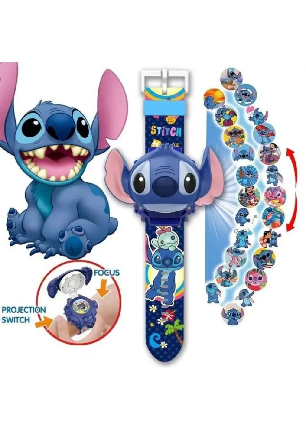 Дитячий електронний наручний годинник з роботою від батарейок 3D-проекцією 24 зображення для дівчаток (480650-Prob) Стіч Unbranded (339974090)