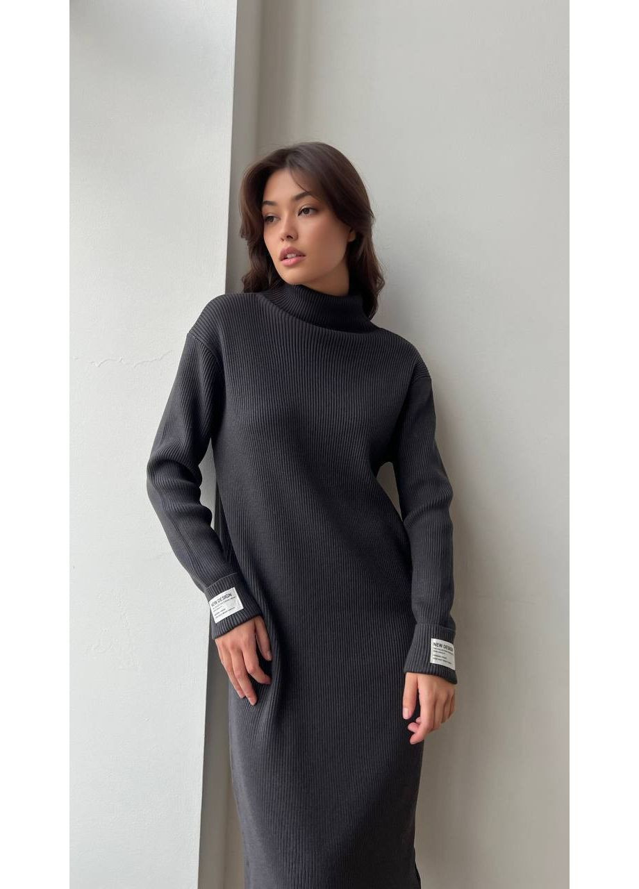 Графітова повсякденний, кежуал жіноча утеплена сукня в рубчик Avanti однотонна