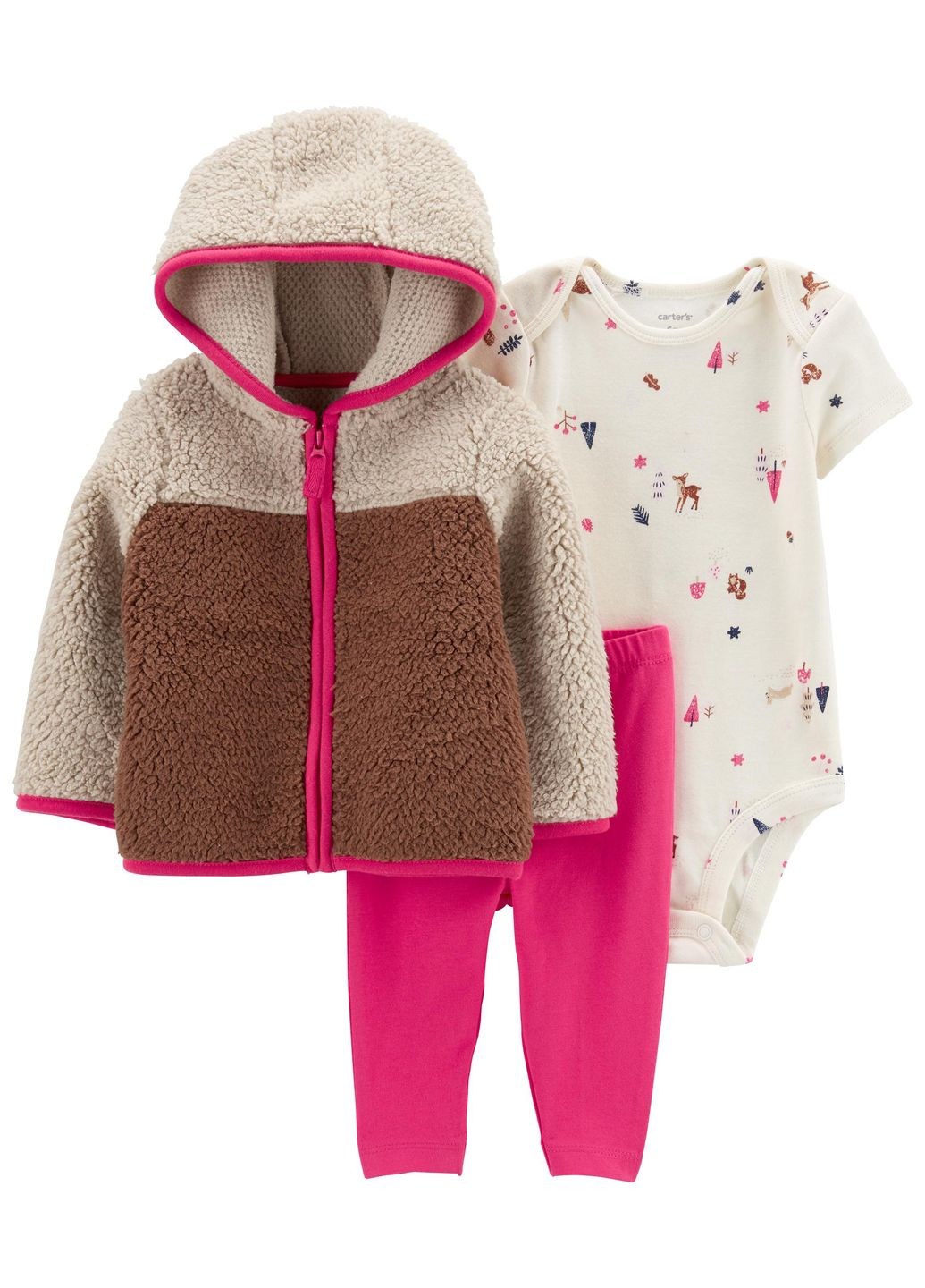 Розово-коричневый комплект (кофта, штаны, боди) Carter's