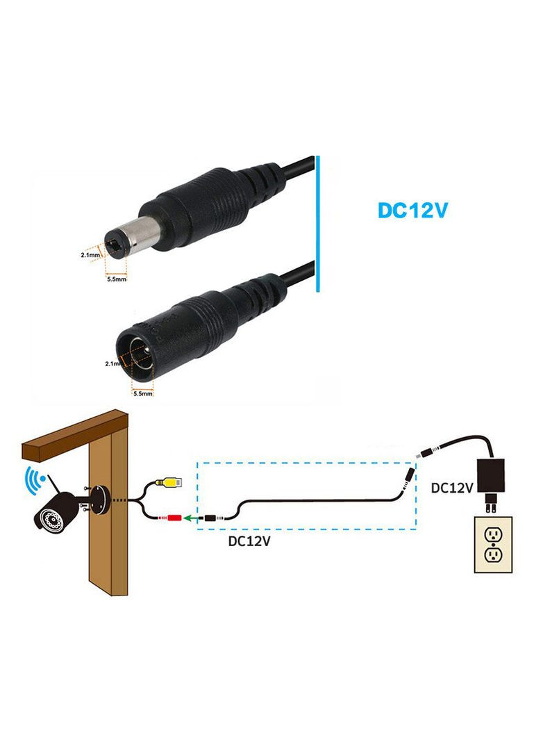 Кабель-подовжувач живлення постійного струму (тато-мама) 10м 5,5ммx2,1мм для відеоспостереження (код: 10mDC55x21 ) No Brand (331902294)