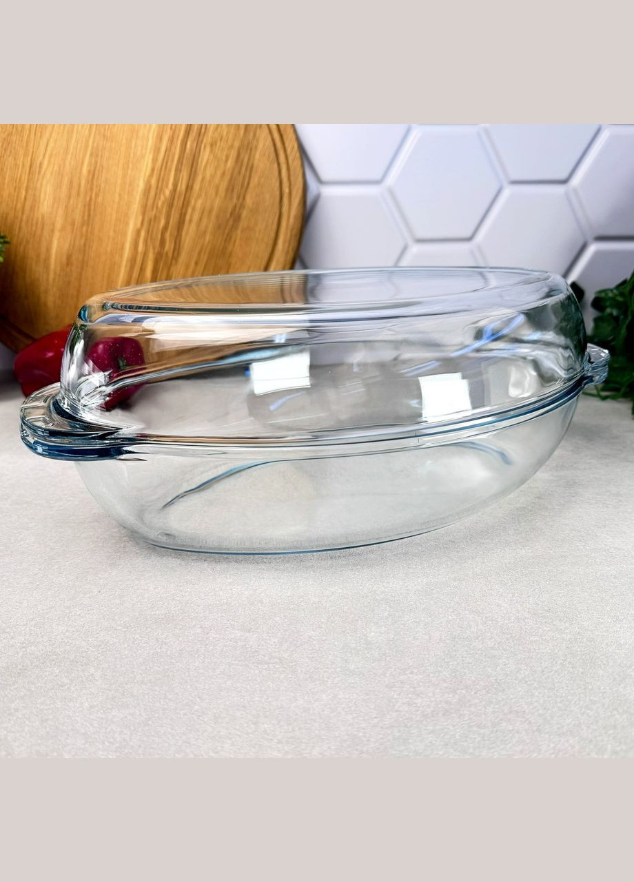 Овальная жаропрочная форма с крышкой 3.7 л, стеклянная утятница Borcam (311224223)