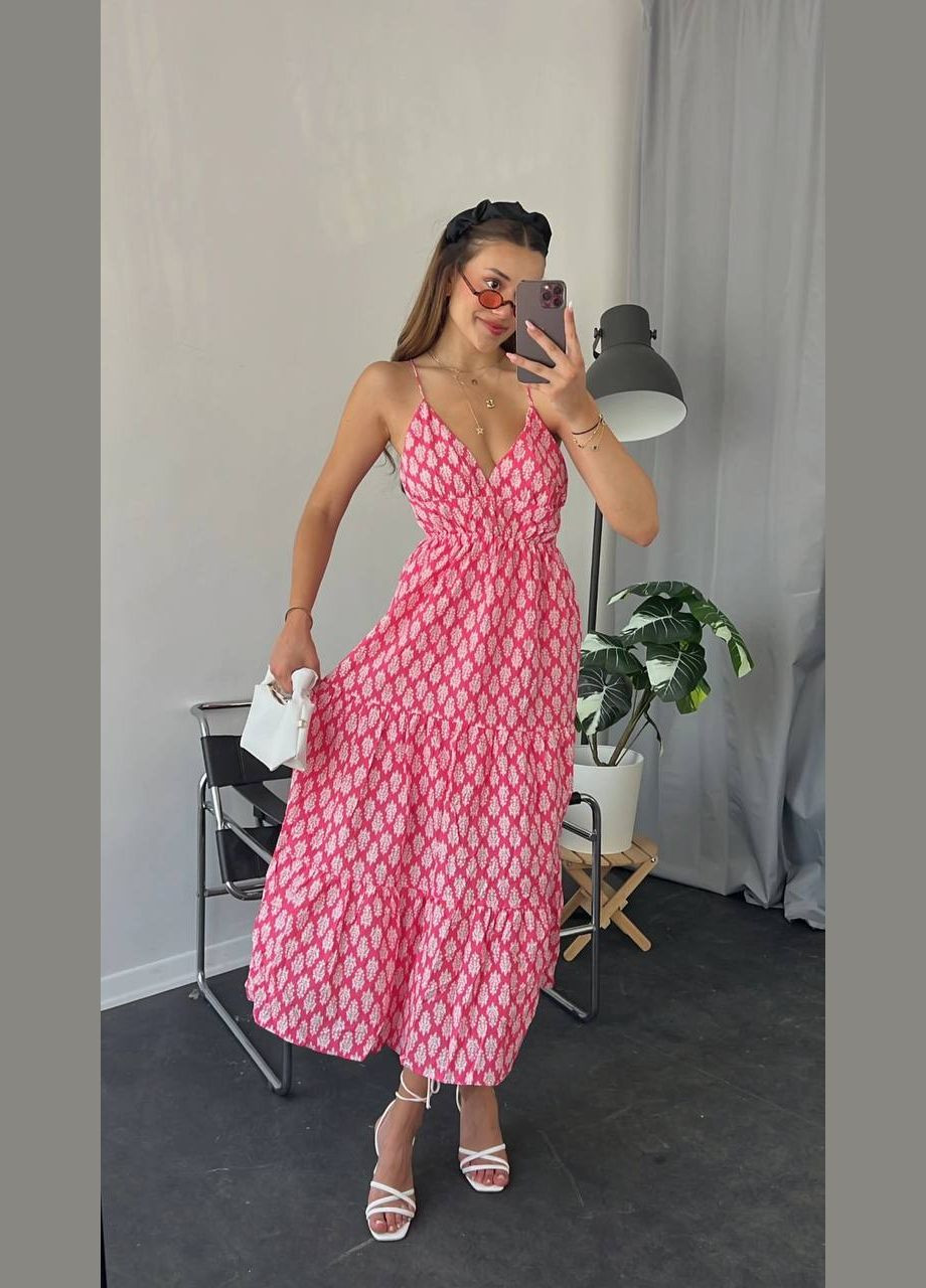 Рожева легка літня сукня-міді з відкритою спиною рожева No Brand