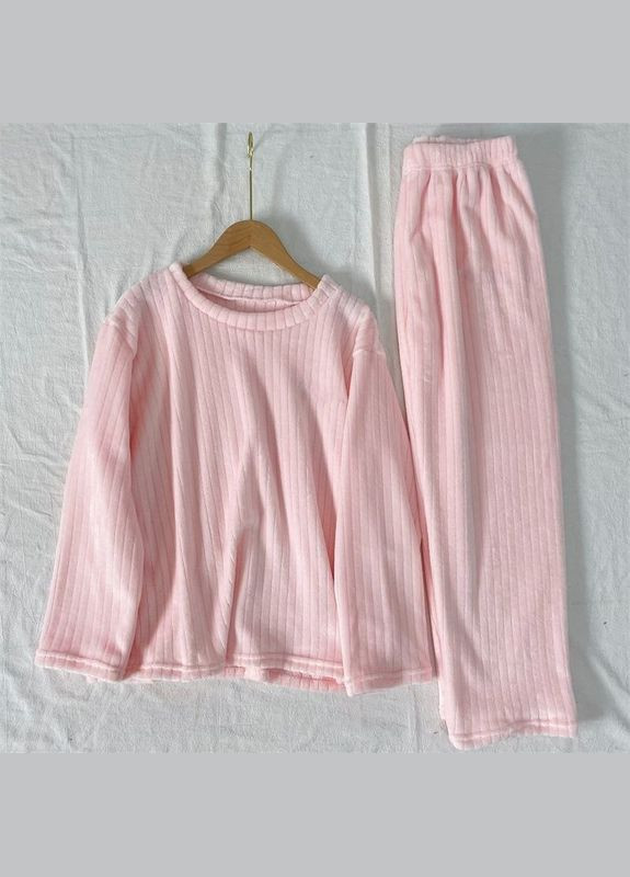 Рожева зимня піжама в рубчик комплект брюки кофта тепла м`яка оверсайз на зріст до 166см світшот + брюки No Brand Піжама в рубчик брючна з кофтою фіолетова