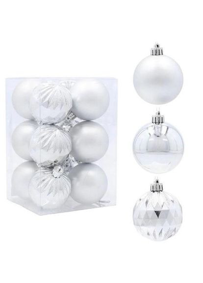 Набір пластикових срібних новорічних куль 12 шт. D-6 см. 43041 Flora (360639394)