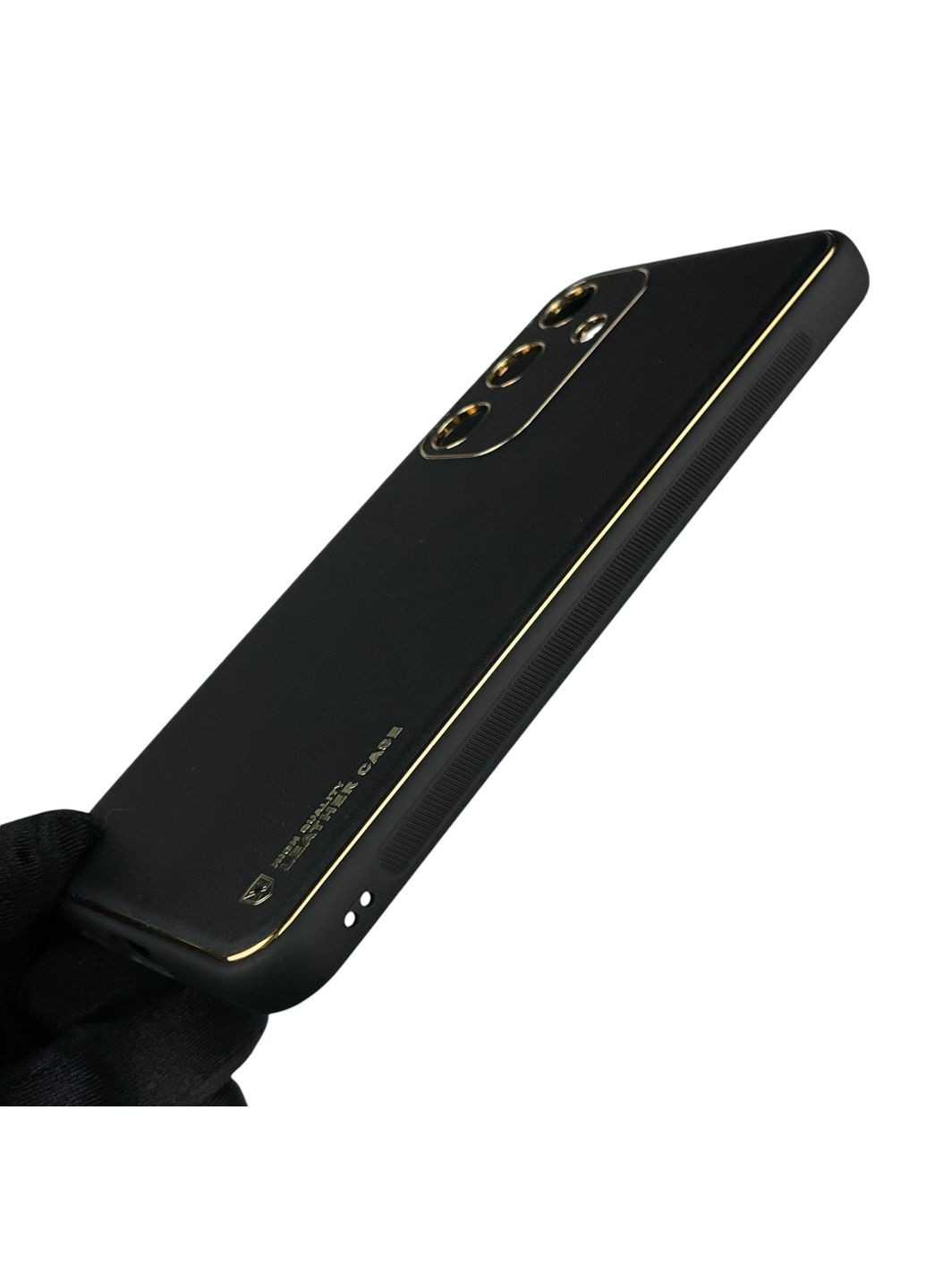 Чохол для Galaxy S24 Plus (SM-S926B) шкіряний з золотою окантовкою із захистом на камеру на самсунг с24 плюс чорний Samsung (366020860)