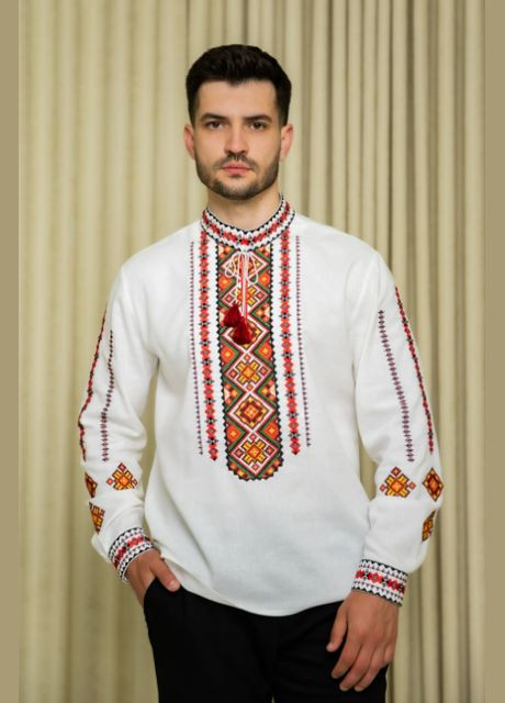Молочна чоловіча вишиванка руслан молочна з червоним Galychanka (338538142)