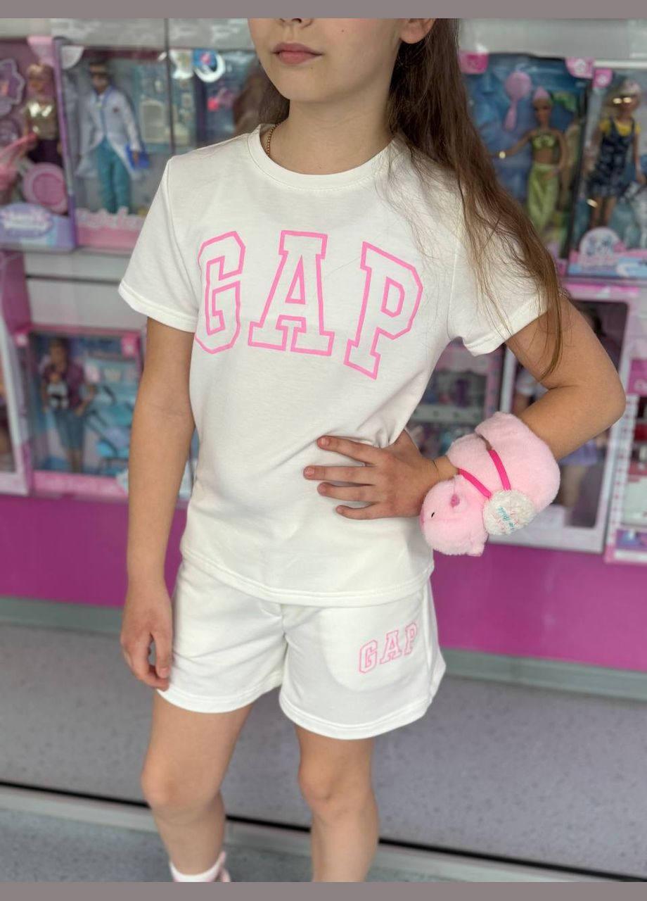 Білий літній дитячий літній костюм для дівчинки: футболка + шорти з шортами MonCher