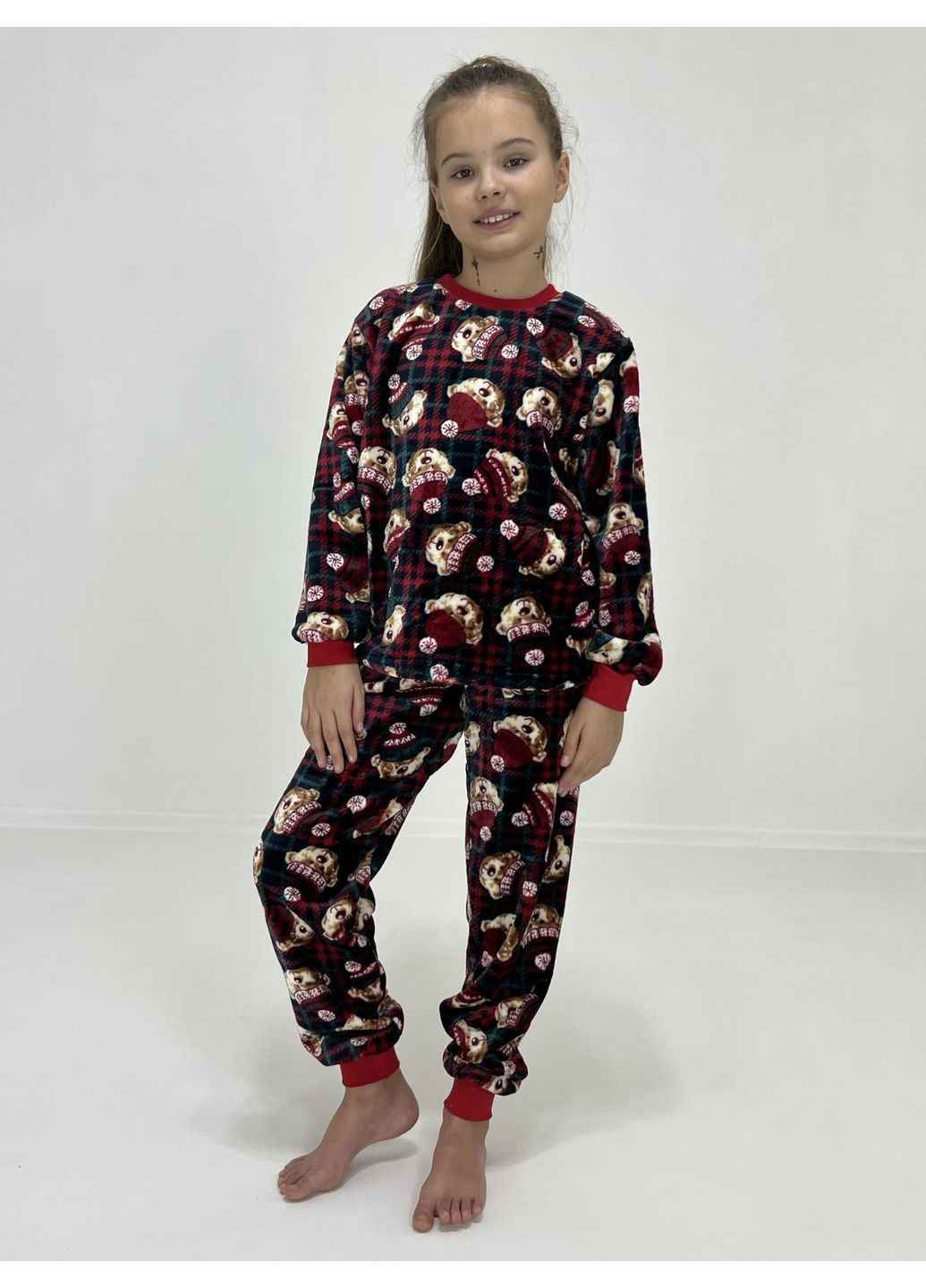 Темно-зеленая зимняя пижама детская зимняя новогодний медвежонок 158 темно-зеленая (27241079-5) Triko