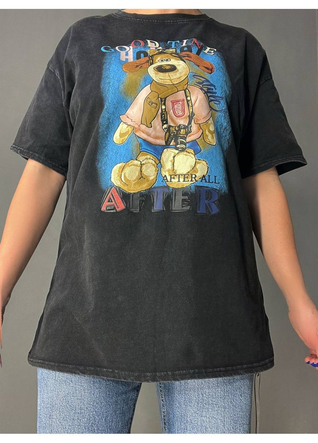 Футболка жіноча YIGOU 74 тай дай оверсайз з принтом собака No Brand - (329655373)